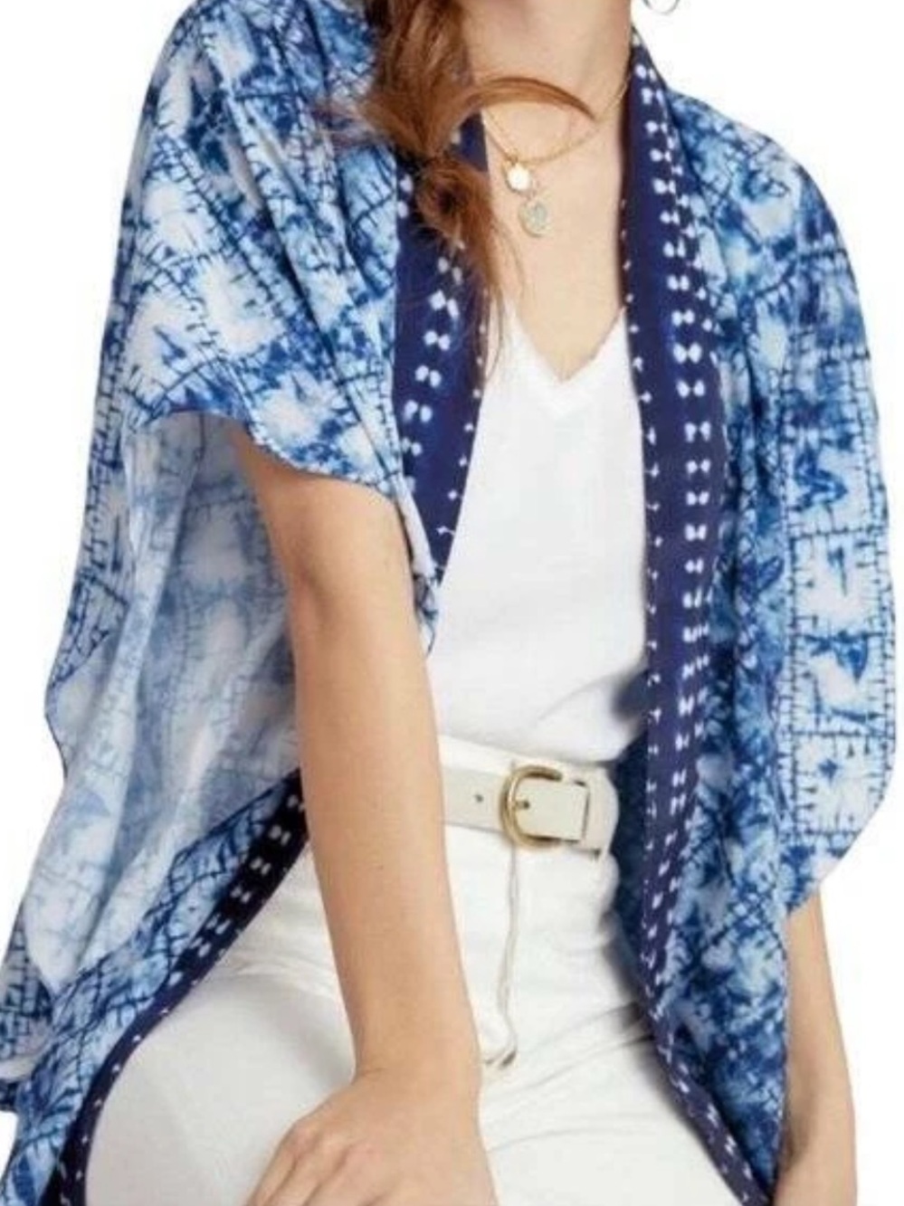 NWT Anthropologie De Novo Tate Blue Tie Dye Kimono One Size